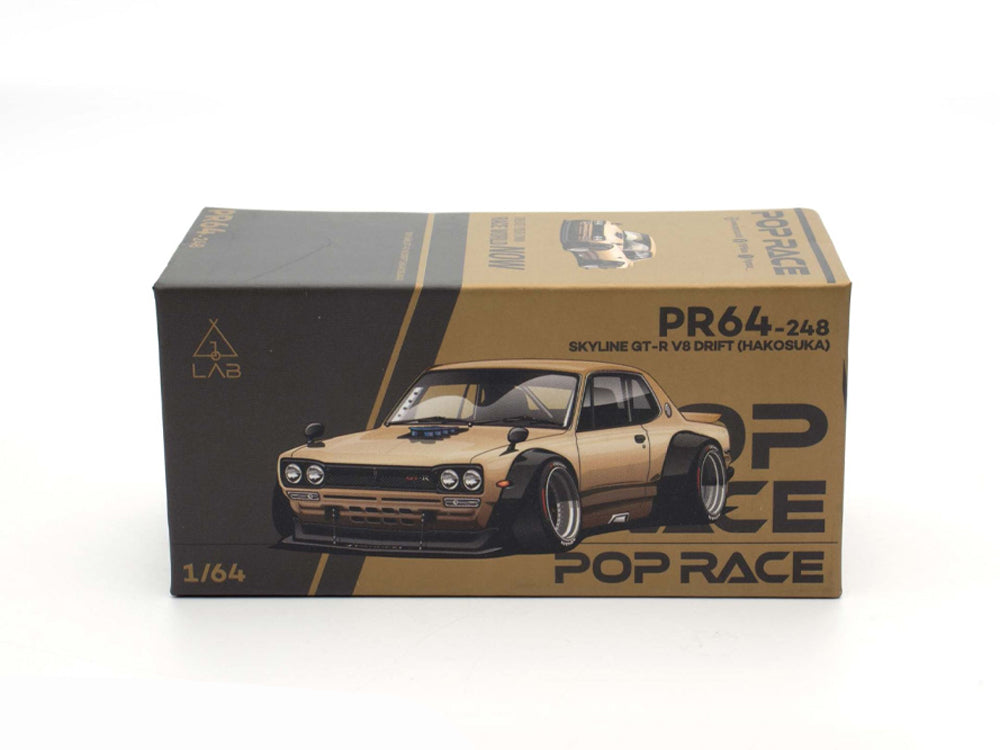 Pop Race 1/64 Nissan Skyline GT-R V8 Drift HAKO Gold