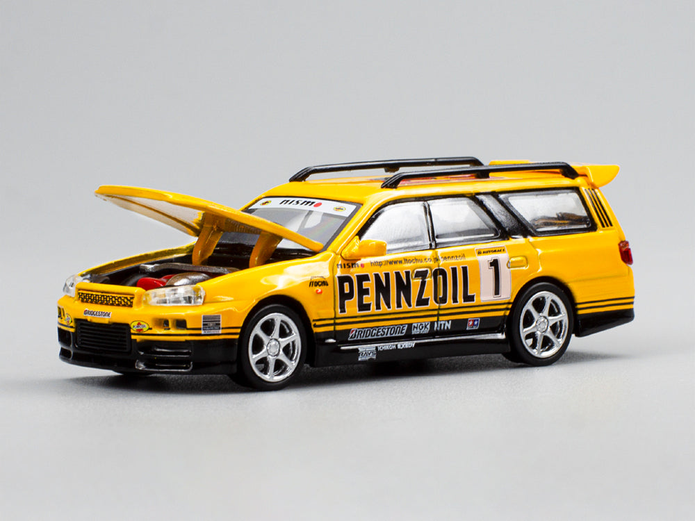 Pop Race 1/64 Nissan Stagea Pennzoil Yellow - Diecast Toyz Australia