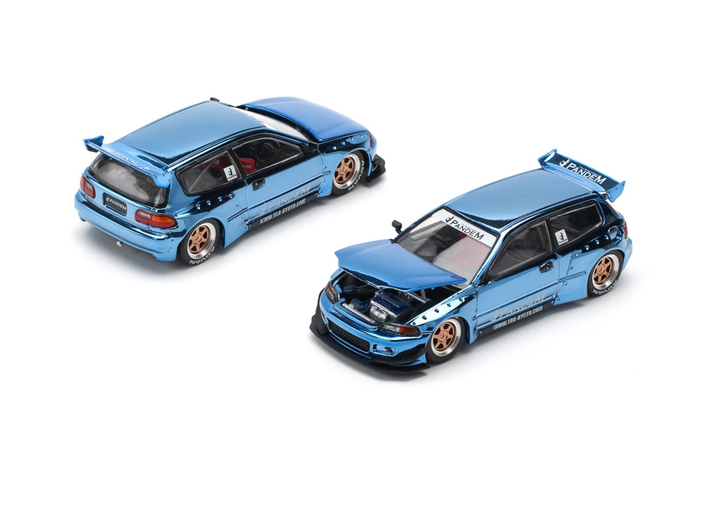 Pop Race 1/64 Pandem Honda Civic EG6 Blue Chrome