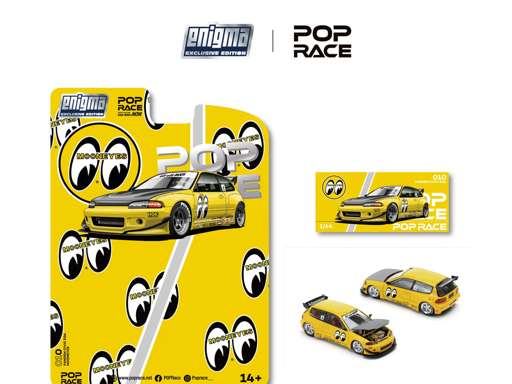 Pop Race 1/64 Pandem Honda Civic EG6 Modified with Open Hood Mooneyes Livery Blister Pack