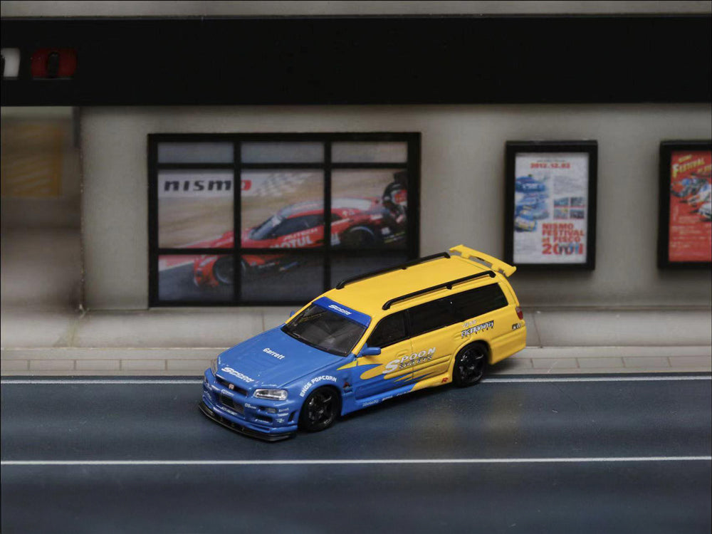 Street Weapon 1/64 Nissan Stagea with R34 GTR Front End with Spoon Livery - Diecast Toyz Australia