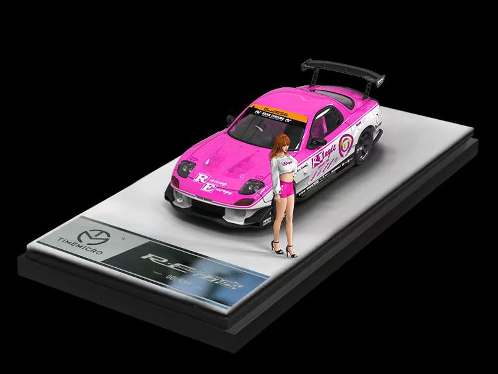 Time Model 1/64 Mazda RX7 FD3S White/Pink Car with Figurine - Diecast Toyz Australia