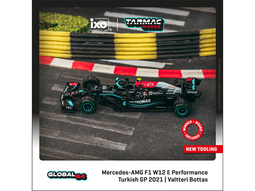 Tarmac Works 1/64 Mercedes AMG F1 W12 E Performance Turkish Grand Prix Winner 2021 Valtteri Bottas - Diecast Toyz Australia