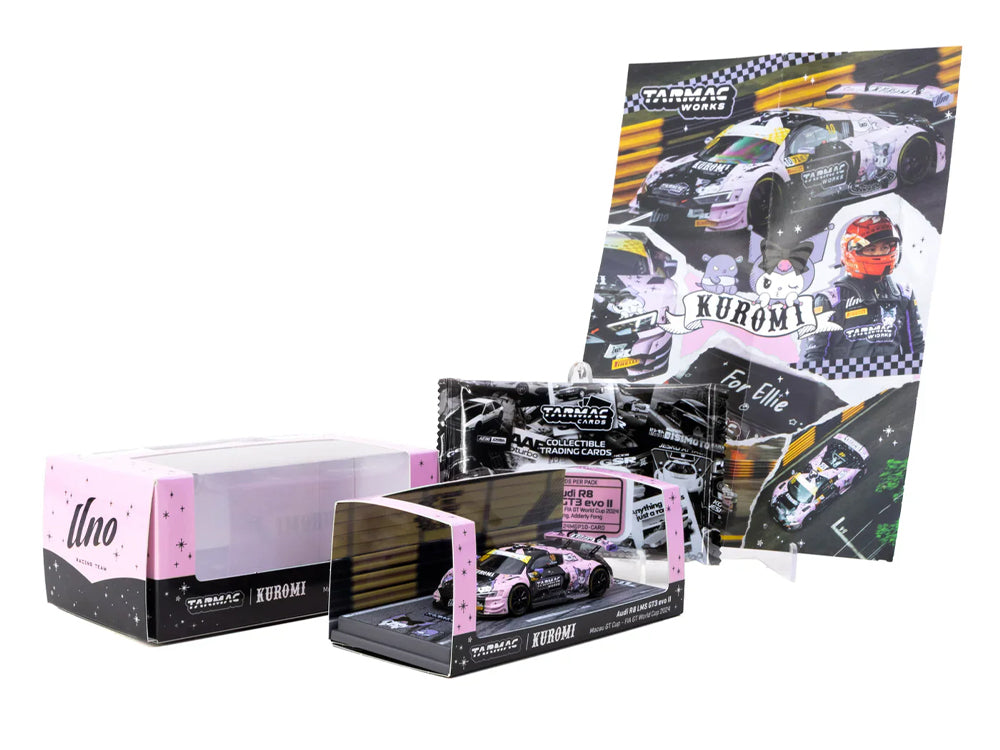Tarmac Works 1/64 Audi R8 LMS GT3 EVO II Macau GT Cup - FIA GT World Cup 2024 UNO Racing Adderly Fong with Trading Cards Combo Kuromi Livery