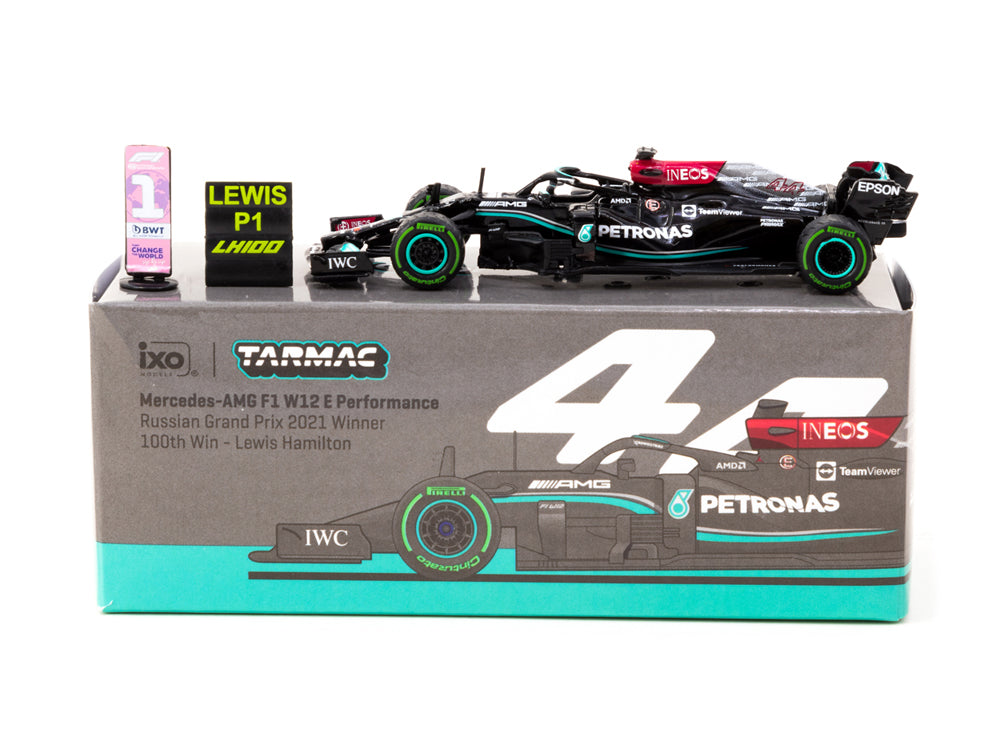 Tarmac Works 1/64 Mercedes AMG F1 W12 E Performance Russian Grand Prix 2021 Winner Lewis Hamilton 100th Win - Diecast Toyz Australia