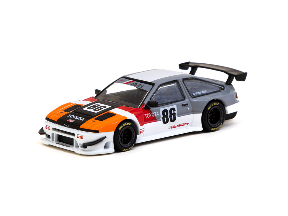 Tarmac Works 1/64 Toyota Sprinter Trueno AE86 Widebody TRD White/Grey