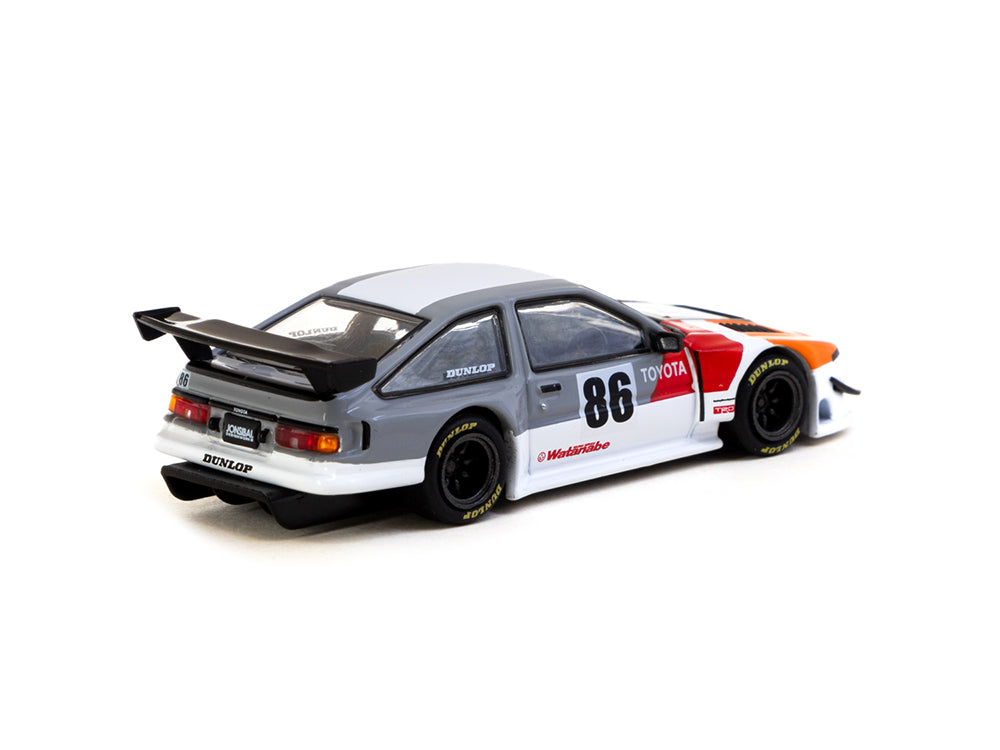 Tarmac Works 1/64 Toyota Sprinter Trueno AE86 Widebody TRD White/Grey