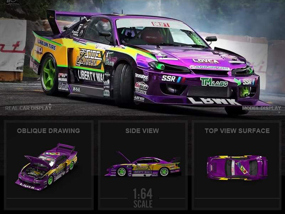 Time Model 1/64 LBWK Nissan Silvia S15 Purple Lighting Livery with Gift Box - Diecast Toyz Australia