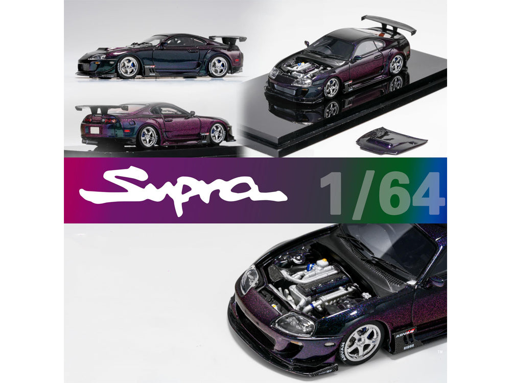 YM Model 1/64 Toyota Supra JZA80 Purple with Openable Bonnet - Diecast Toyz Australia