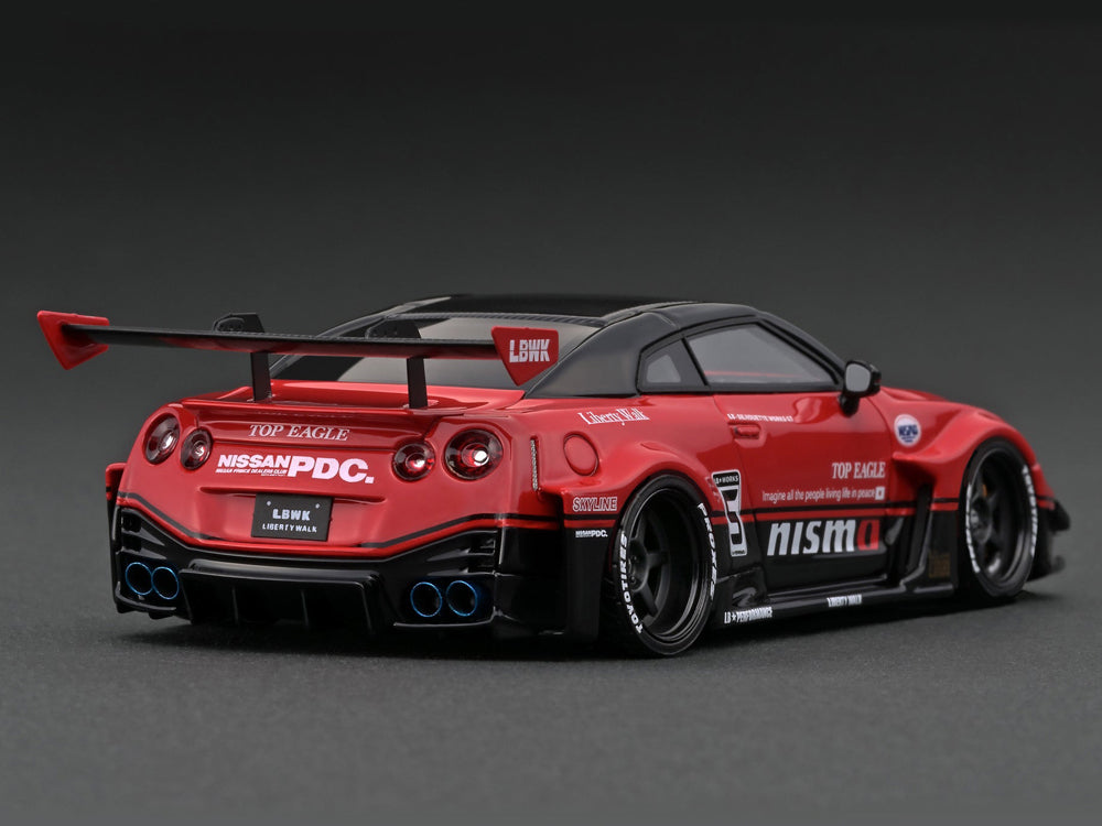 Ignition Model 1/43 LB Silhouette Works GT Nissan 35GT-RR Red/Black With Mr Kato Metal Figurine - Diecast Toyz Australia