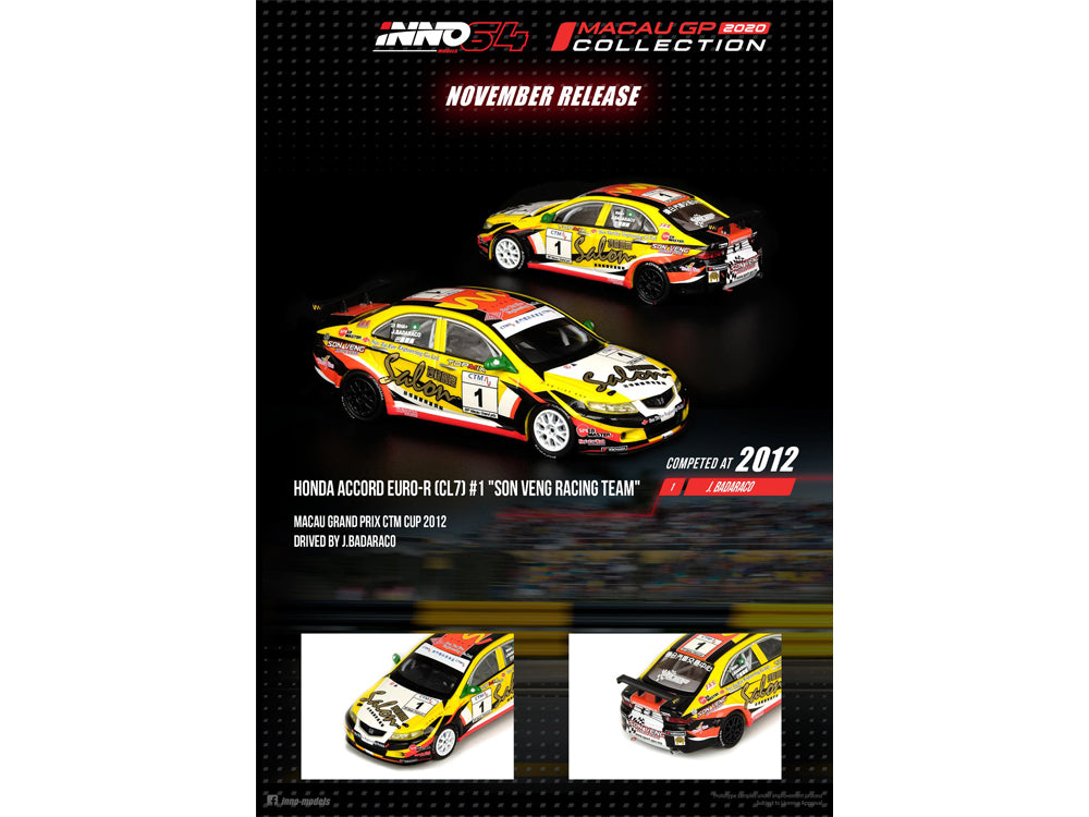 Inno64 Macau 2020 Honda Accord Euro-R CL7 #1 Son Veng Racing Team - Diecast Toyz Australia