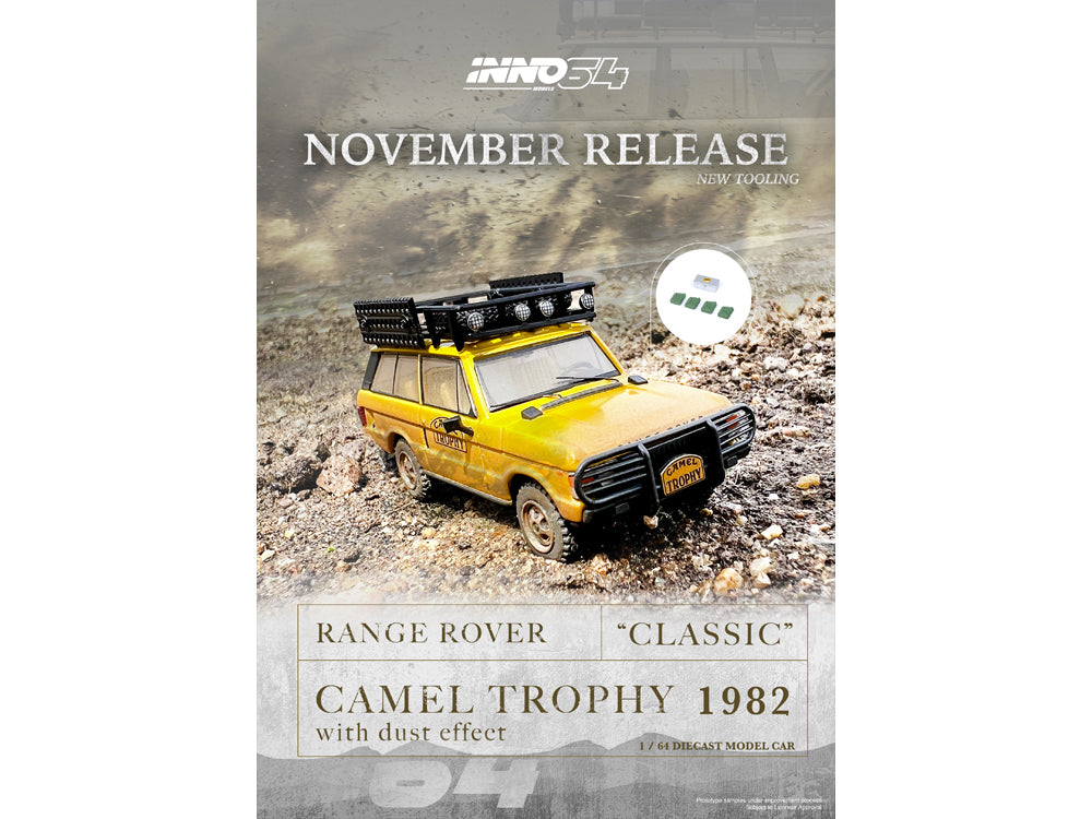 Inno64 Range Rover Classic Camel Trophy 1982 with Dust Effect - Diecast Toyz Australia