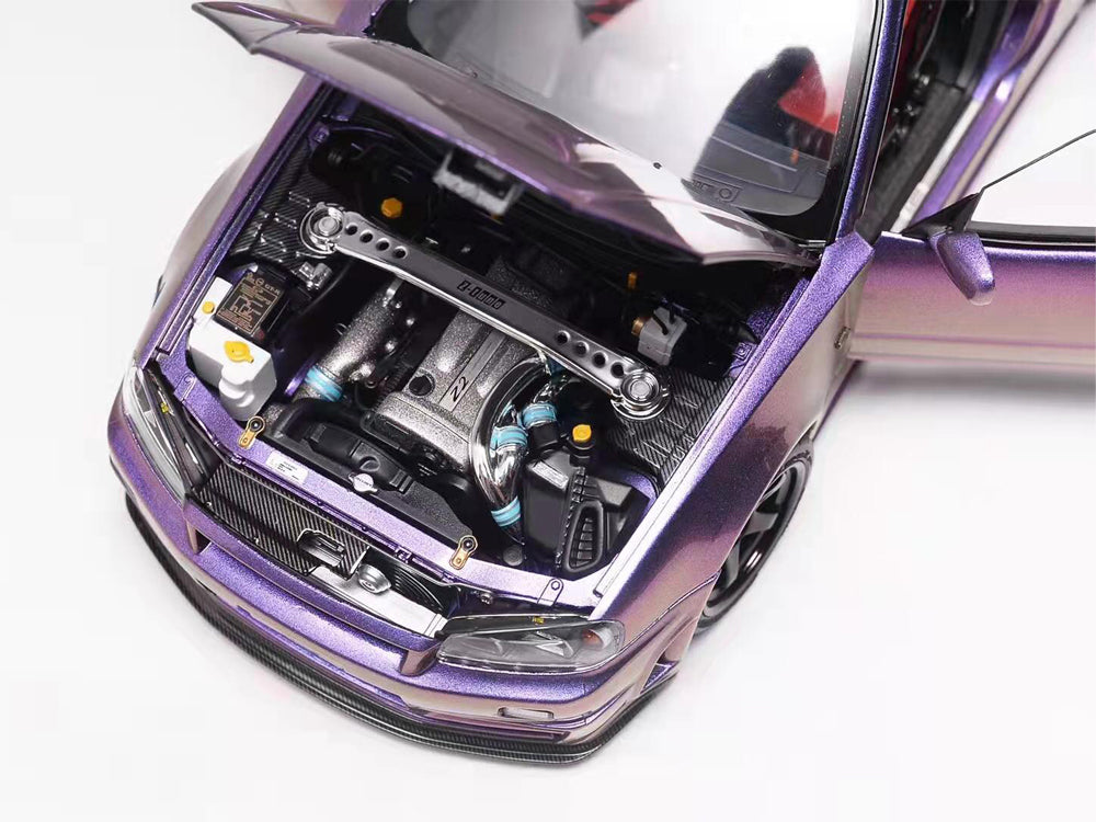 MotorHelix 1/18 Nissan Skyline GTR R34 Z Tune Midnight Purple - Diecast Toyz Australia