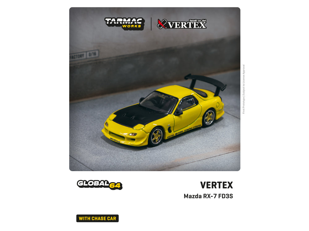 Tarmac Works 1/64 Mazda RX-7 FD-3S Vertex Metallic Yellow - Diecast Toyz Australia