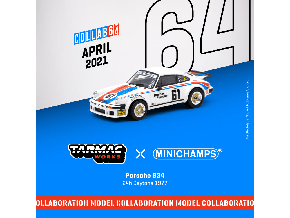 Tarmac Works x Mini Champs 1/64 Porsche 934 24Hr Daytona 1977 #61 - Diecast Toyz Australia