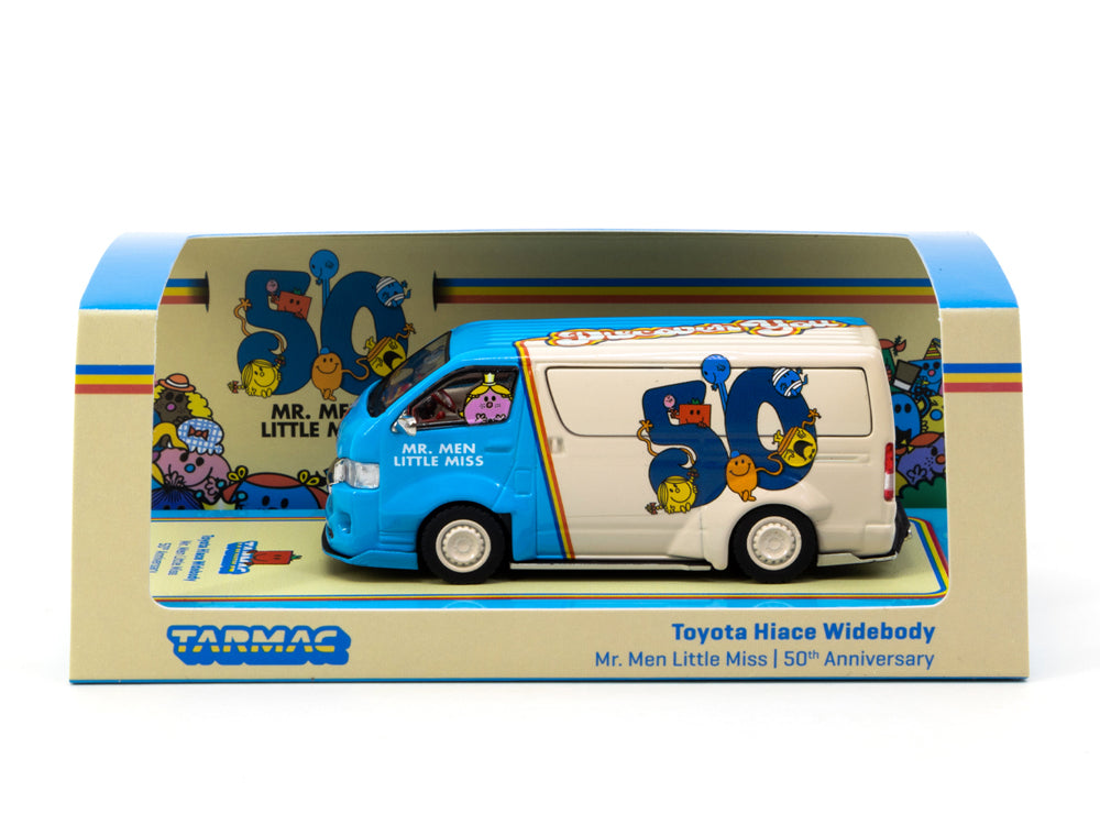 Tarmac Works 1/64 Toyota Hiace Widebody Van Mr Men Little Miss with Metal Oil Tin - Diecast Toyz Australia